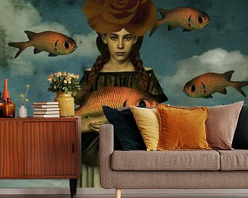 Vintage-Schönheit mit Orange Rose