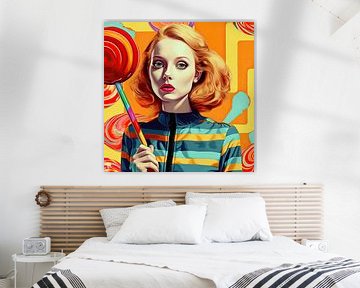 Pop art portrait young woman with lollipop by Vlindertuin Art