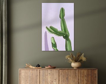 Groene cactus voor een pastel roze muur van Jenine Blanchemanche