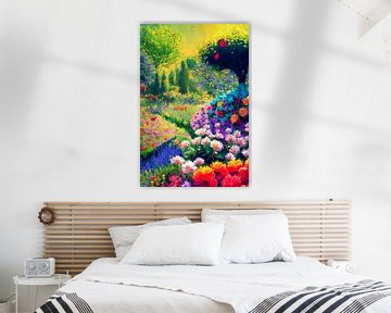 Tuin vol kleurrijke bloemen (kunst, schilderij)