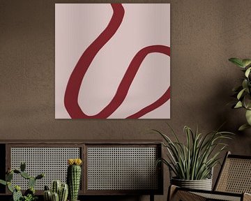 Abstrakte minimalistische Linienkunst in hellen Pastellfarben. Rot auf Rosa. von Dina Dankers