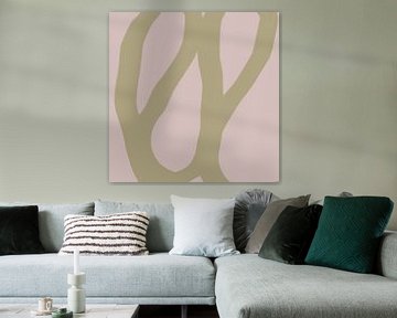 Abstracte minimalistische lijntekening in heldere pastelkleuren. Beige op roze. van Dina Dankers