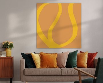 Abstracte minimalistische lijntekening in heldere pastelkleuren. Fel geel op geel. van Dina Dankers
