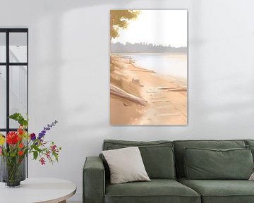 Beige Painting Peaceful Horizon | Landscape painting by Blikvanger Schilderijen