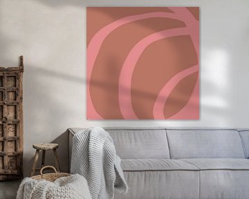 Abstract minimalist line art in bright pastel colors. Pink on red. by Dina Dankers