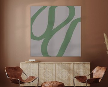 Abstracte minimalistische lijntekening in heldere pastelkleuren. Groen op taupe. van Dina Dankers