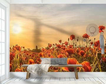 Poppy field in sunset | Panoramic by Melanie Viola