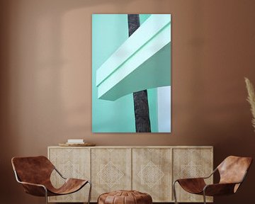 Groen pastel art deco architectuur met palm van Jenine Blanchemanche