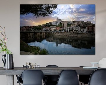 Stadspanorama van Polla, zonsondergang Italië van Fotos by Jan Wehnert