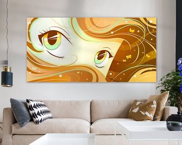 Yellow anime eyes by Mixed media vector arts