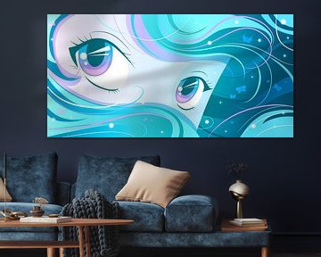 Teal anime eyes by Mixed media vector arts