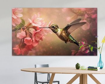 a magie d'un colibri volant dans une mer de fleurs printanières