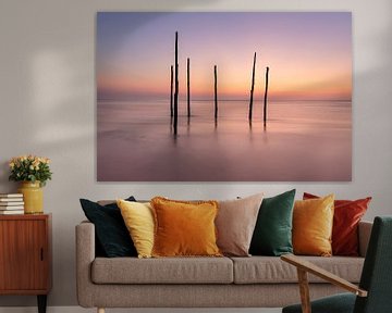 Serene calm by the Wadden Sea, fishing poles in the water by KB Design & Photography (Karen Brouwer)