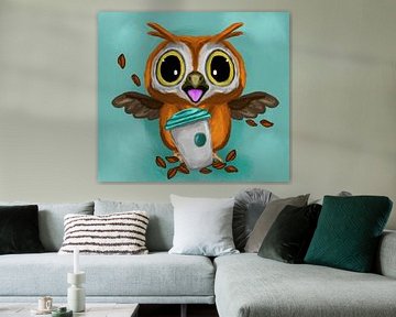 Funny owl and coffee cup by Antiope33