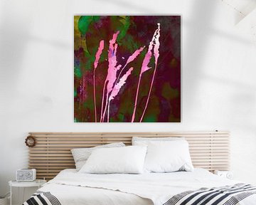 Modern abstract botanical art. Grass in pink , green and brown watercolor. by Dina Dankers