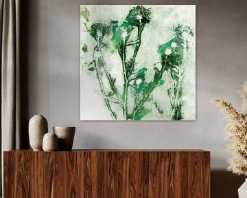 Moderne abstracte botanische kunst. Bloemen in groene kleuren. van Dina Dankers
