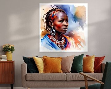 Maasai Masaï Vrouw, Afrikaanse kunst van Betty Maria Digital Art