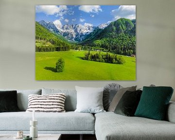 Zgornje Jezersko vallei in Slovenië van boven gezien in de lente van Sjoerd van der Wal Fotografie