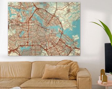 Kaart van Amsterdam in de stijl Blauw & Crème van Map Art Studio
