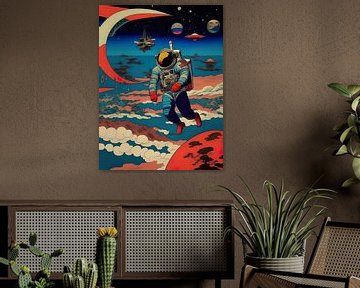 Een poster van een astronaut in de ruimte van Retrotimes