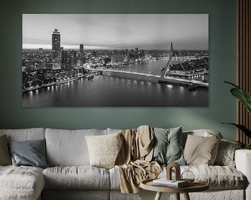 Skyline Rotterdam black-and-white panorama