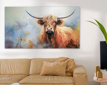 Portrait Scottish Highlander cow modern painting by Vlindertuin Art