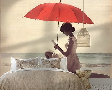 Sommergeschichten: Eine Frau, ein Buch und ein roter Regenschirm von Color Square