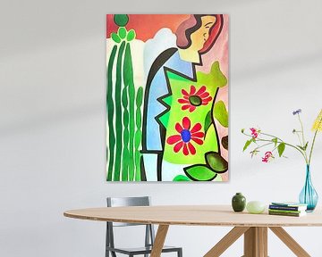 Vrouw in een bloementuin, motief 2 van zam art