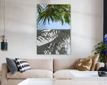 Textured stone wall detail with palm leaves - Travel photography Tulum Mexico by Jenine Blanchemanche