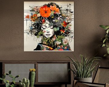 Vrouwenportret in Japanse stijl van Vlindertuin Art