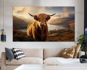 Portret Schotse Hooglander in ruig berglandschap van Vlindertuin Art