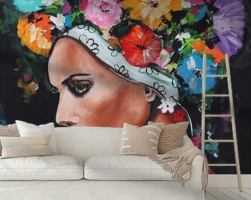 woman with garland by Vrolijk Schilderij