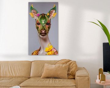 The Hidden Wisdom: Anthropomorphic deer with embroidered mask by Beyenairy