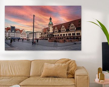 Marktplein van Leipzig met stadhuis in Oost-Duitsland van Animaflora PicsStock