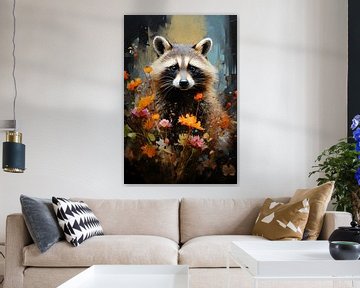 Waschbär mit Wildblumen von ColorCat