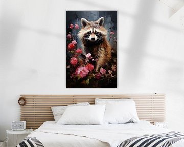 Raccoon with wild flowers by ColorCat