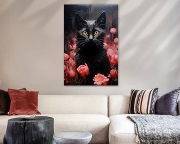 Black Cat with Wild Flowers by ColorCat
