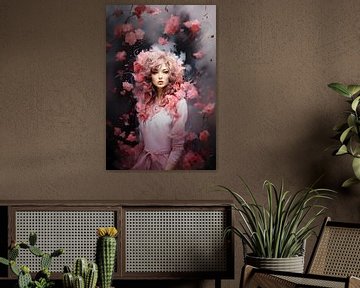 Femme Dans la tempête de fleurs roses sur ColorCat