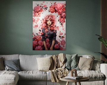 Vrouw en roze wilde rozen van ColorCat