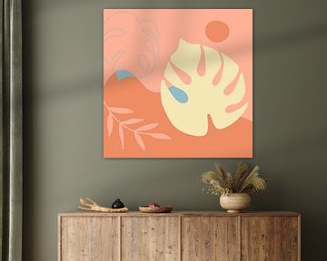 Summertime. Tropical botanical abstract leaves in terracotta, blue and yellow no. 7_2 by Dina Dankers