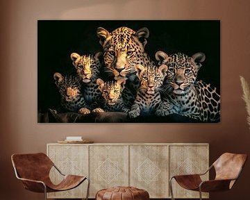 Leopard family with four children by Dunto Venaar