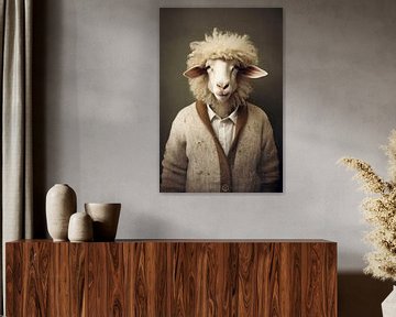 Een realistisch portret van een schaap uit de jaren 60 van Digitale Schilderijen
