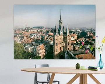 Sassenpoort oude poort in Zwolle tijdens zomer zonsopgang van Sjoerd van der Wal Fotografie