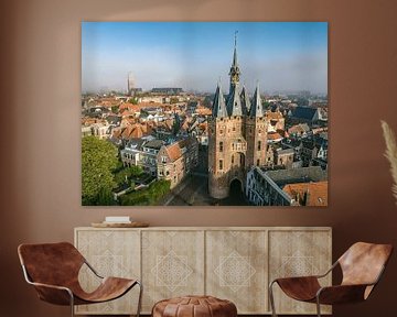 Sassenpoort oude poort in Zwolle tijdens zomer zonsopgang van Sjoerd van der Wal Fotografie