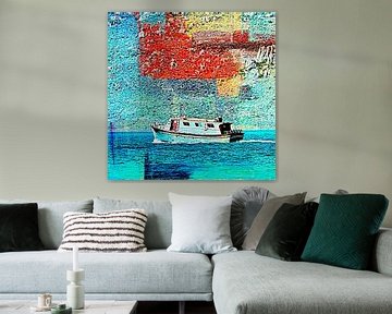 Bateau de pêche sur le lagon de Langebaan mixed media sur Werner Lehmann