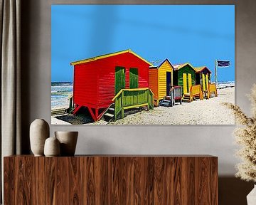 cabines d'essayage colorées sur la plage à Muizenberg mixed media sur Werner Lehmann