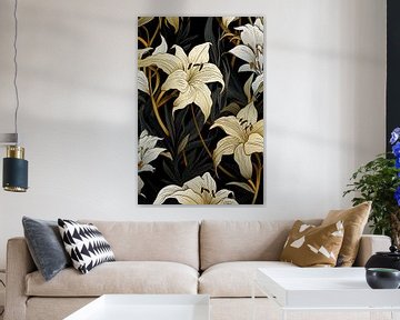 Art Nouveau Lilies on Black by Whale & Sons