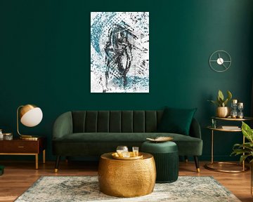 Abstract in blauw wit en zwart