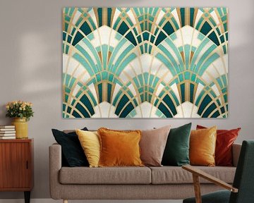 Turquoise en Goud Symmetrisch Art Deco Patroon van Whale & Sons