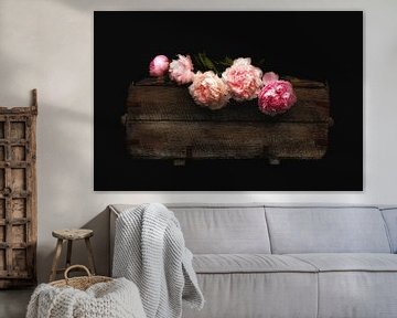 Rural Romanticism II - Peonies on a Vintage Chest by marlika art